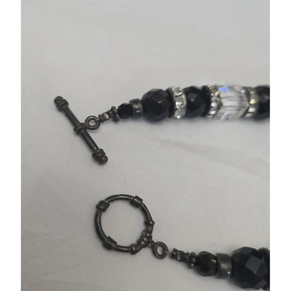 Black Clear Faceted Glass Beaded‎ Necklace Rhinestone Spacers 18